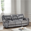 Remma Manual Recliner Sofa- Gray Faux Leather- Drop Table and Cupholders