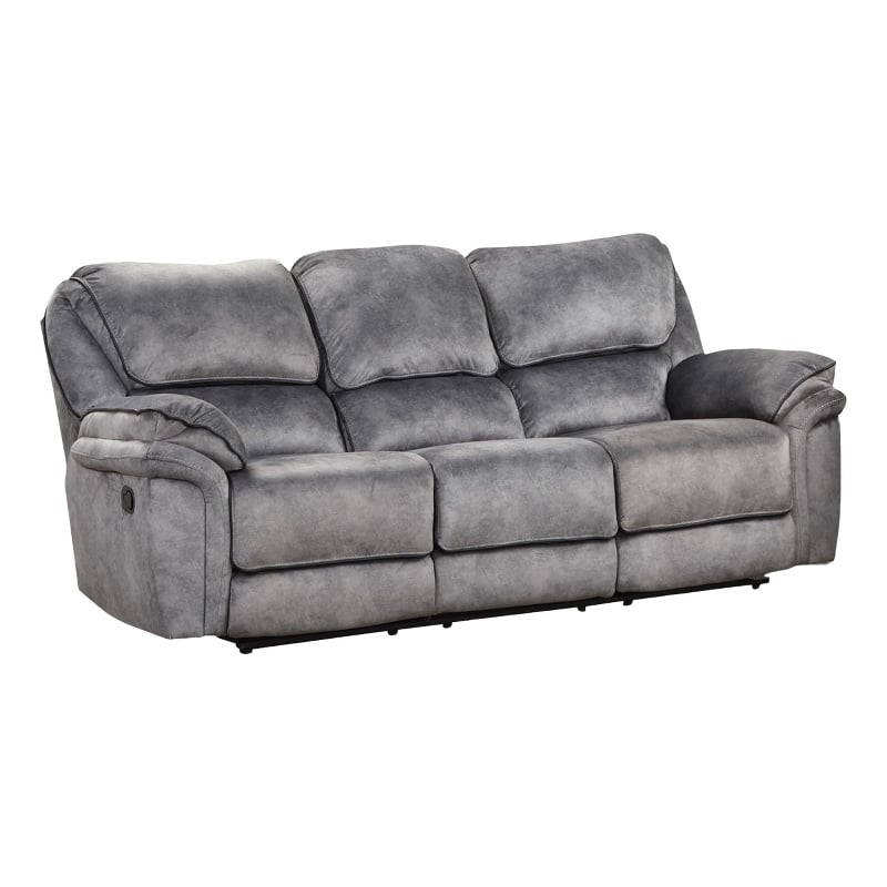 Remma Manual Recliner Sofa- Gray Faux Leather- Drop Table and Cupholders