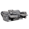 Remma Manual Recliner Sofa- Gray Faux Leather- Drop Table and Cupholders