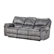 Remma Manual Recliner Sofa- Gray Faux Leather- Drop Table and Cupholders
