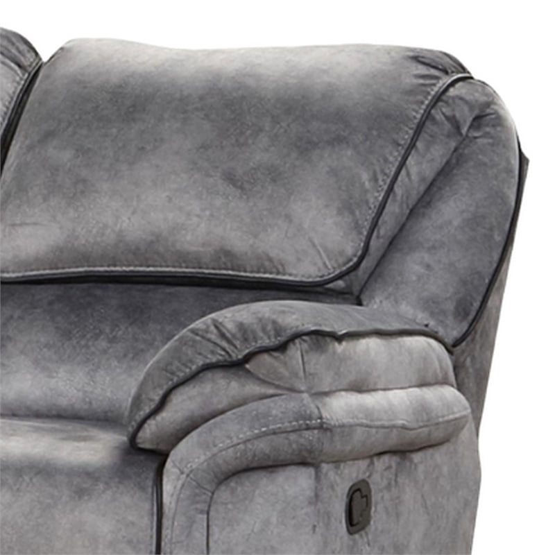 Remma Manual Recliner Sofa- Gray Faux Leather- Drop Table and Cupholders