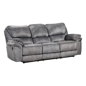 Remma Manual Recliner Sofa- Gray Faux Leather- Drop Table and Cupholders