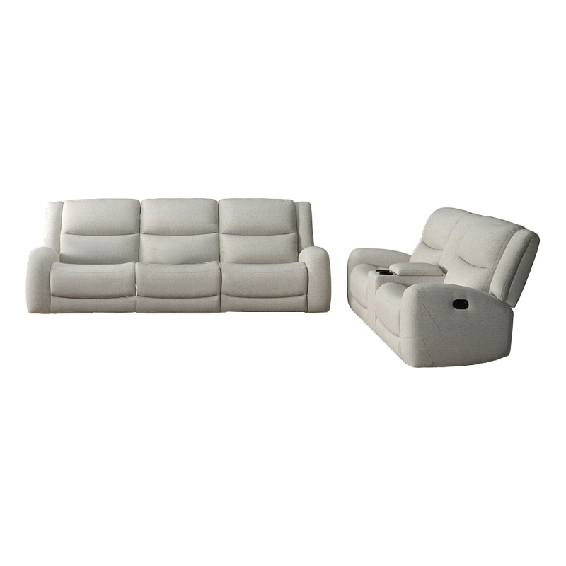 Gira 2pc Sofa and Loveseat Set- Manual Reclining- Solid Wood- Beige Fabric