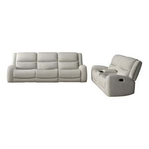 Gira 2pc Sofa and Loveseat Set- Manual Reclining- Solid Wood- Beige Fabric