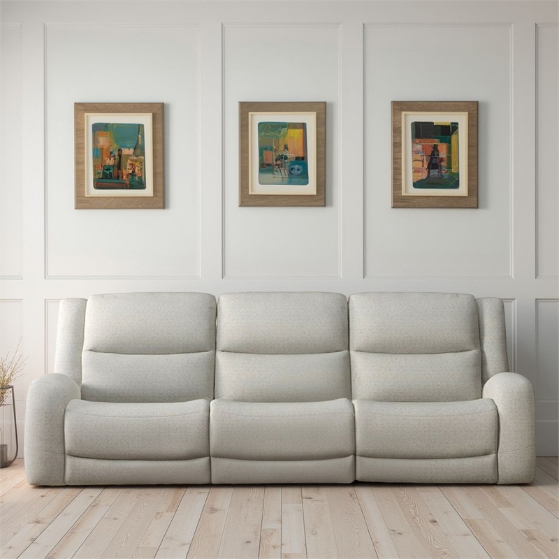 Gira Manual Recliner Sofa with Contour Armrest- Solid Wood- 88 Inch- Beige