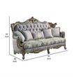 Royale Sofa- 5 Throw Pillows- Gray Fabric- Antique Bronze Wood 91 Inch