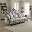 Royale Sofa- 5 Throw Pillows- Gray Fabric- Antique Bronze Wood 91 Inch