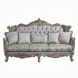 Royale Sofa- 5 Throw Pillows- Gray Fabric- Antique Bronze Wood 91 Inch