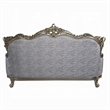 Royale Sofa- 5 Throw Pillows- Gray Fabric- Antique Bronze Wood 91 Inch