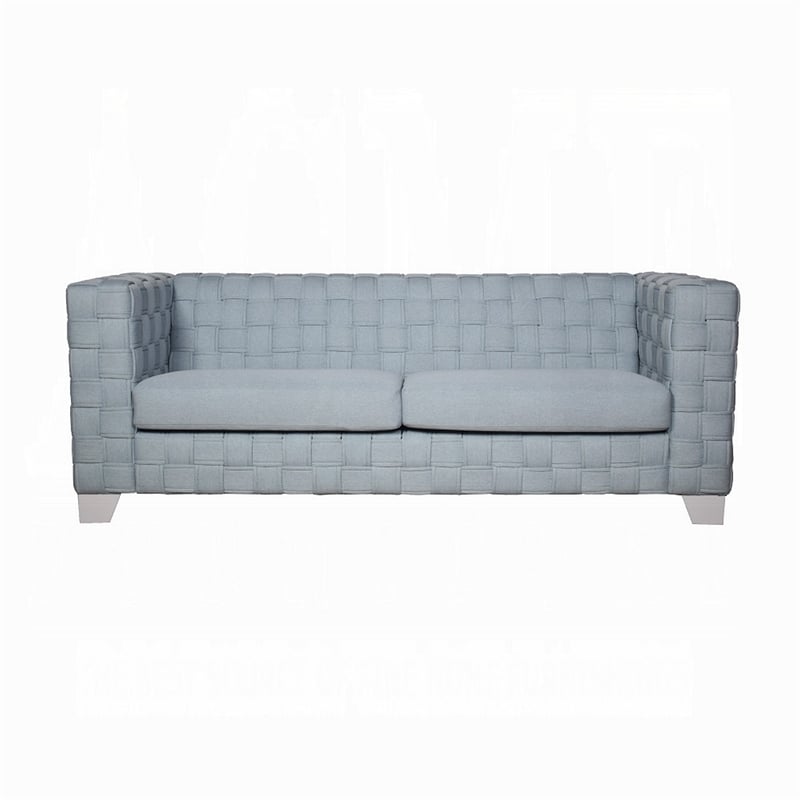 Reah Sofa- Knitted Light Blue Chenille- White Composite Wood- 85 Inch