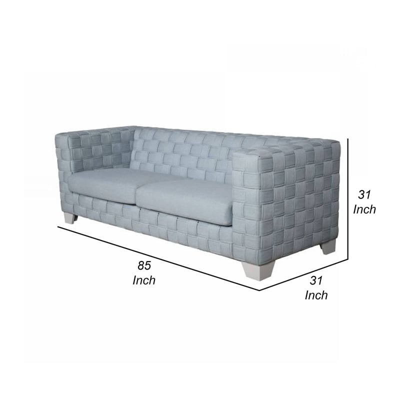 Reah Sofa- Knitted Light Blue Chenille- White Composite Wood- 85 Inch