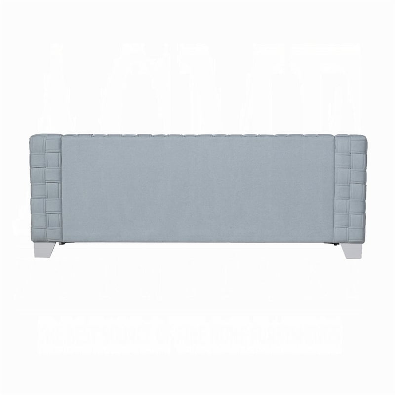 Reah Sofa- Knitted Light Blue Chenille- White Composite Wood- 85 Inch