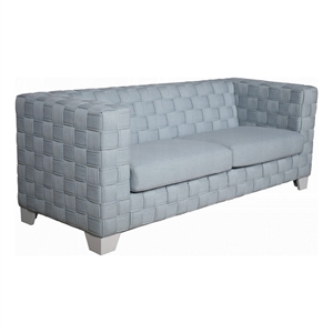 Reah Sofa- Knitted Light Blue Chenille- White Composite Wood- 85 Inch