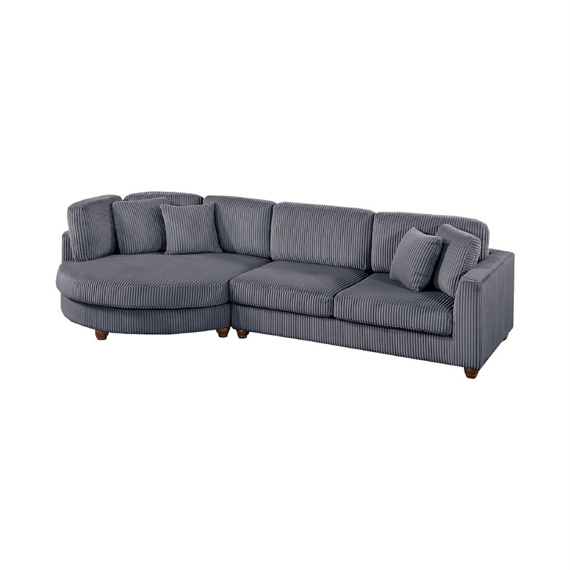 Zeo 2pc Oversize Sectional Sofa and Chaise- 4 Pillows- Gray Corduroy