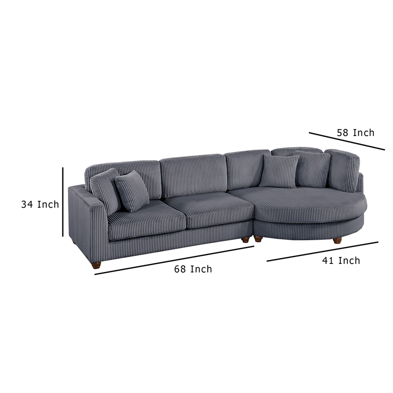 Zeo 2pc Oversize Sectional Sofa and Chaise- 4 Pillows- Gray Corduroy