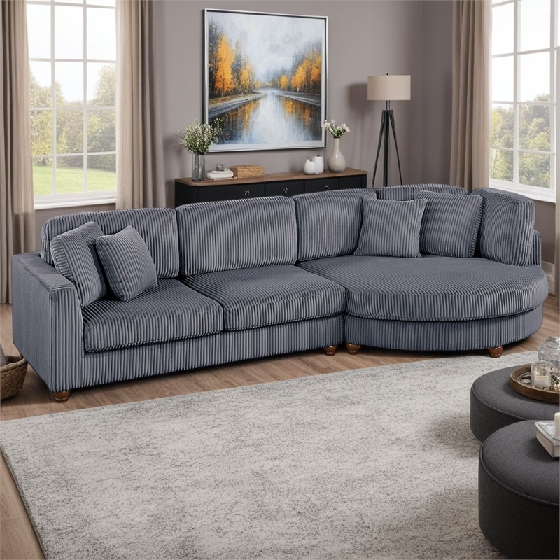 Zeo 2pc Oversize Sectional Sofa and Chaise- 4 Pillows- Gray Corduroy