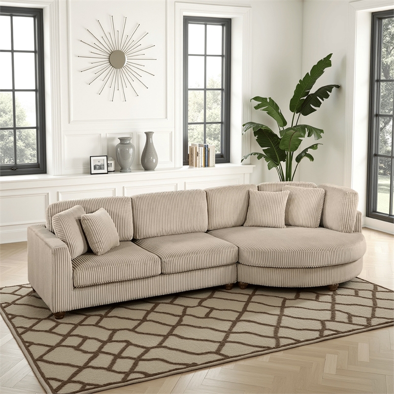 Zeo 2pc Oversize Sectional Sofa and Chaise- Taupe Brown Corduroy