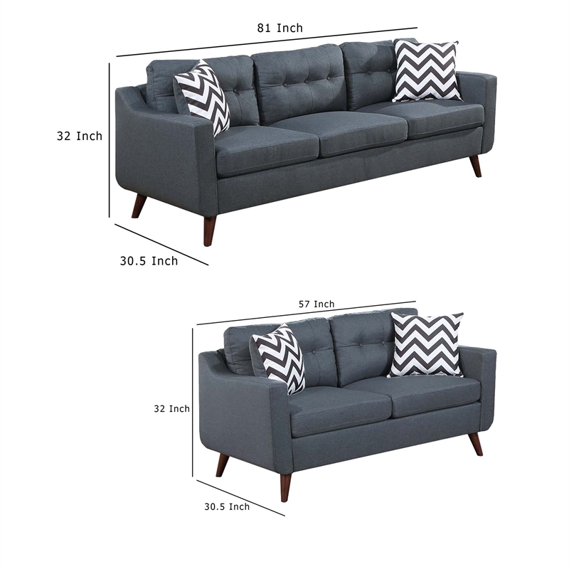 Roli 2pc Sofa and Loveseat Set- 4 Throw Pillows- Soft Blue Polyfiber