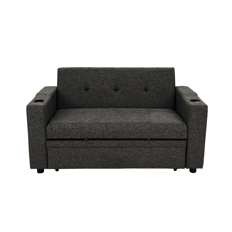 Soen Convertible Sofa w Pull Out Sleeper Bed- 2 Pillows- Charcoal Gray
