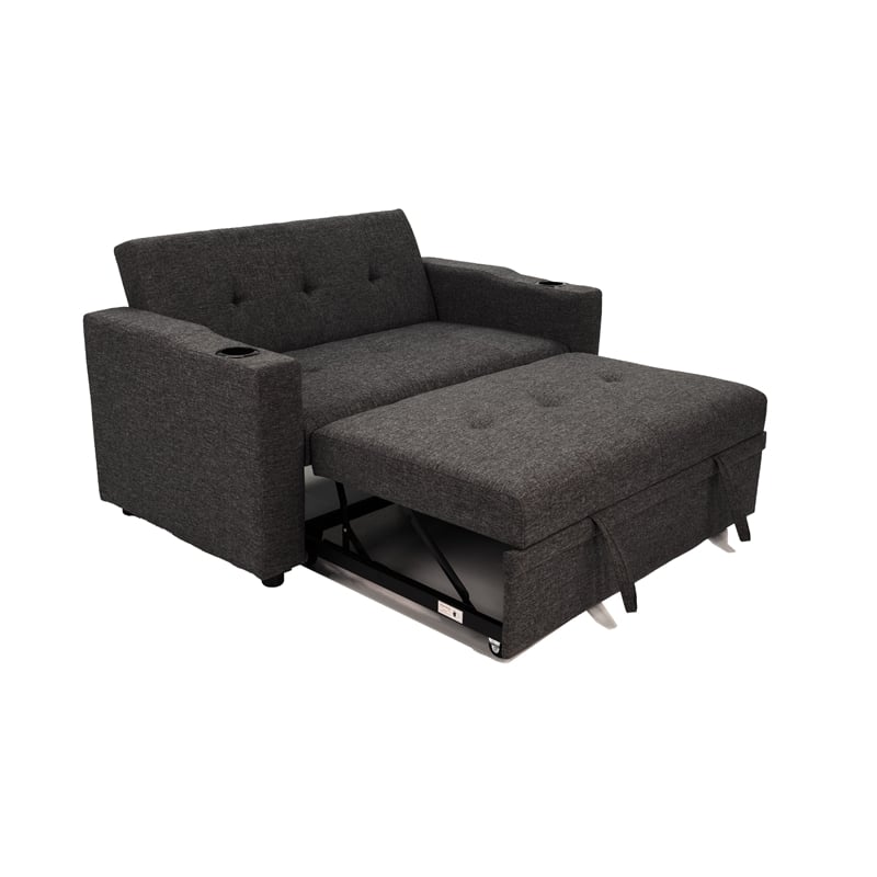 Soen Convertible Sofa w Pull Out Sleeper Bed- 2 Pillows- Charcoal Gray