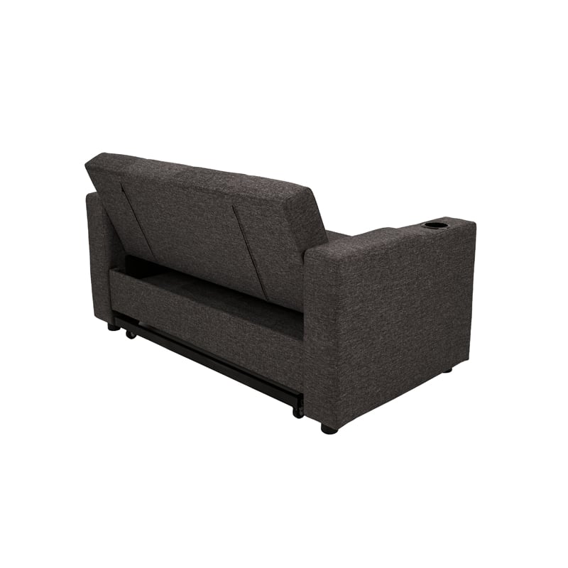 Soen Convertible Sofa w Pull Out Sleeper Bed- 2 Pillows- Charcoal Gray