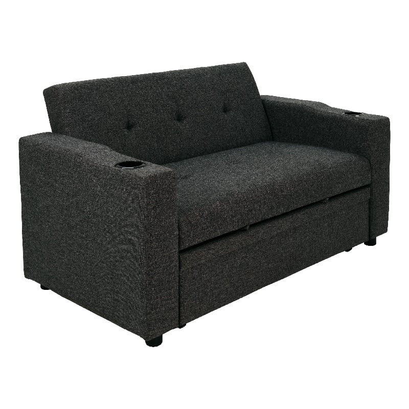 Soen Convertible Sofa w Pull Out Sleeper Bed- 2 Pillows- Charcoal Gray