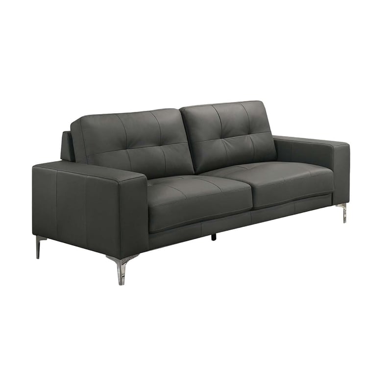 Moa 2pc Loveseat n Sofa Set- Chrome Legs- Anthracite Gray Full Leather