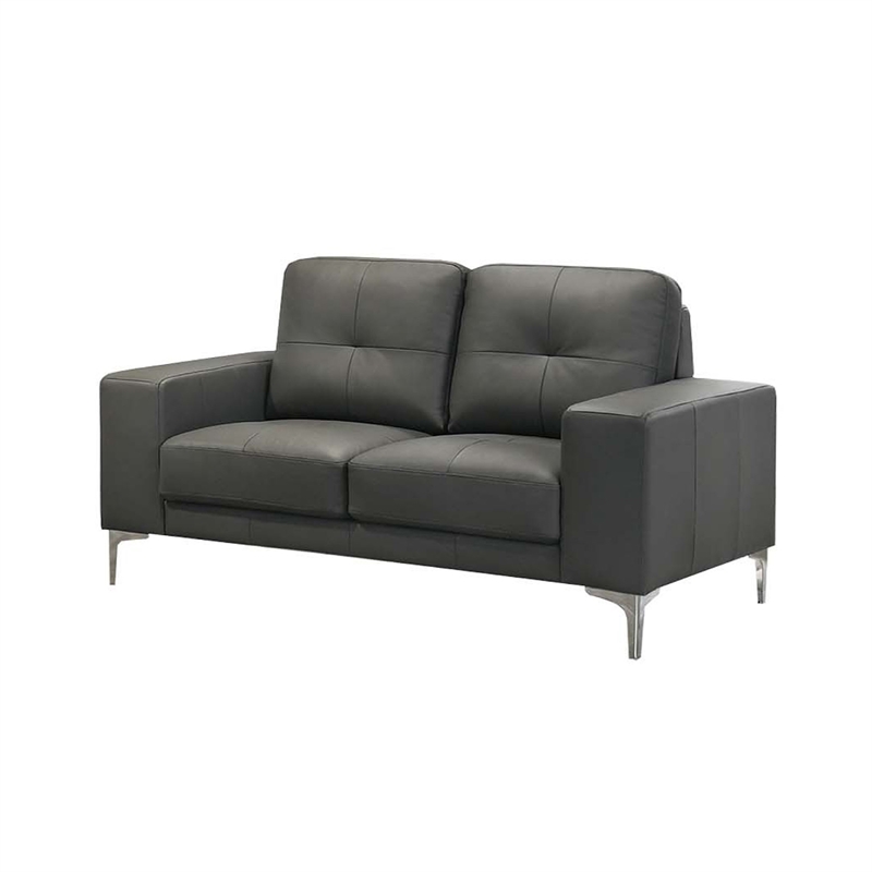 Moa 2pc Loveseat n Sofa Set- Chrome Legs- Anthracite Gray Full Leather