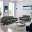 Moa 2pc Loveseat n Sofa Set- Chrome Legs- Anthracite Gray Full Leather