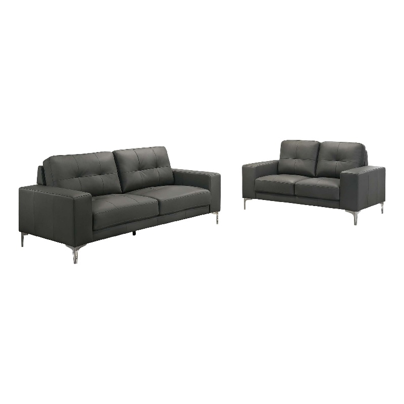Moa 2pc Loveseat n Sofa Set- Chrome Legs- Anthracite Gray Full Leather