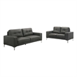 Moa 2pc Loveseat n Sofa Set- Chrome Legs- Anthracite Gray Full Leather