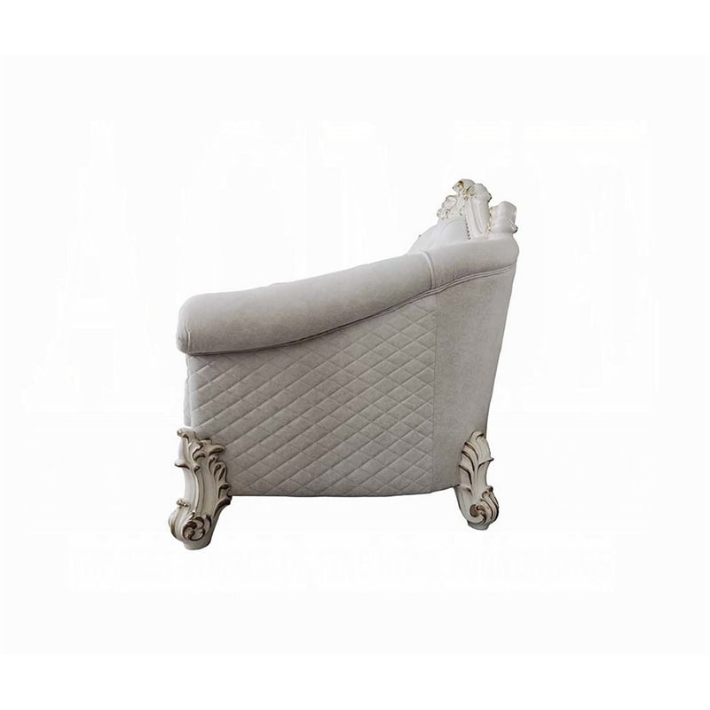 Antoine Sofa- 6 Pillows- Tufted Ivory Fabric- Pearl White- 89 Inch