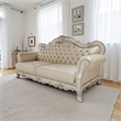 Ally Sofa- 4 Pillows- 86 Inch- Claw Feet- Vintage White Faux Leather