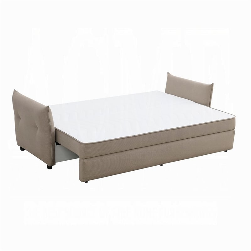 Leif Sofa with Full Size Pull Out Sleeper- 87 Inch Wood- Beige Fabric