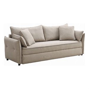 Leif Sofa with Full Size Pull Out Sleeper- 87 Inch Wood- Beige Fabric