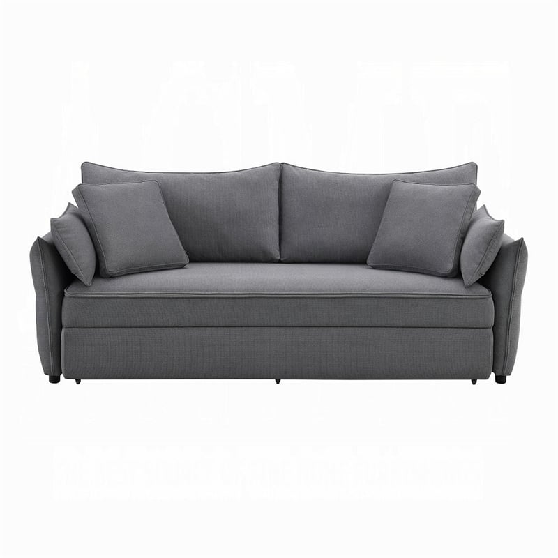 Leif Sofa with Full Size Pull Out Sleeper- 87 Inch Wood- Gray Fabric