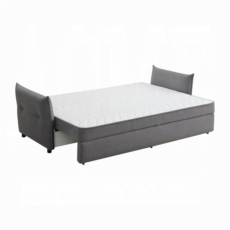 Leif Sofa with Full Size Pull Out Sleeper- 87 Inch Wood- Gray Fabric