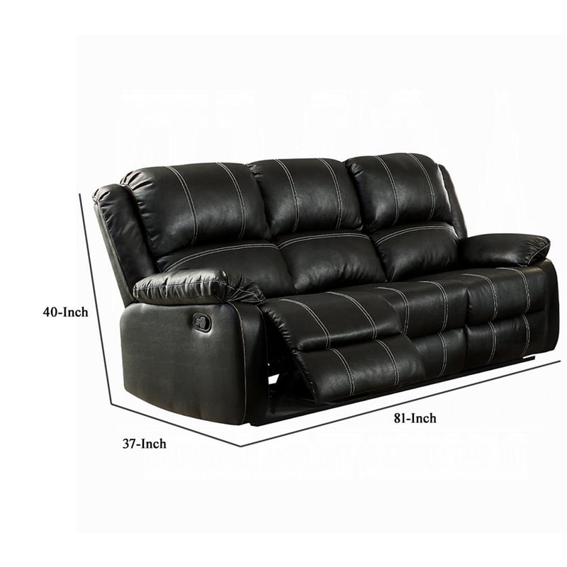 Zuru Motion Manual Recliner Sofa- 3 Seater- Plush Black Faux Leather