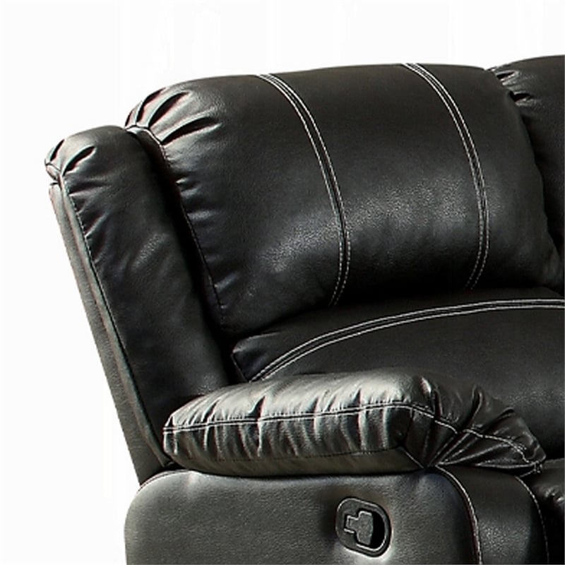 Zuru Motion Manual Recliner Sofa- 3 Seater- Plush Black Faux Leather