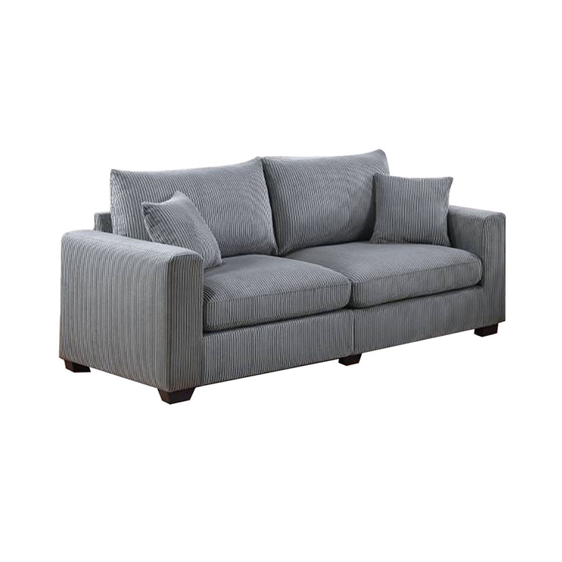 Jesica 2pc Loveseat n Sofa Set- 2 Accent Pillows- Gray Corduroy Fabric