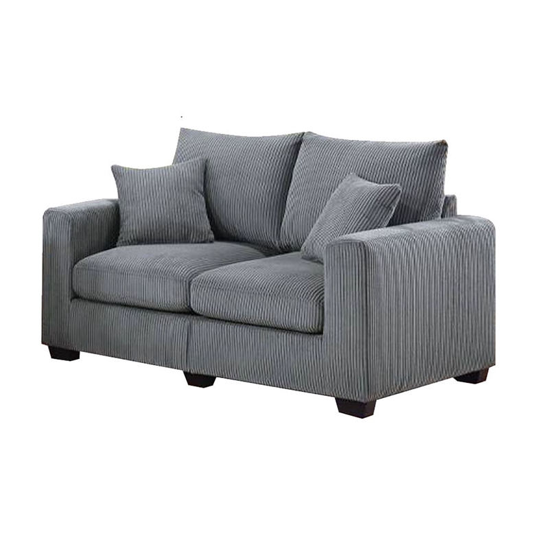 Jesica 2pc Loveseat n Sofa Set- 2 Accent Pillows- Gray Corduroy Fabric