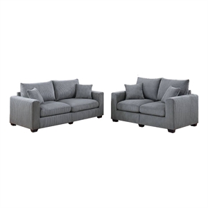 Jesica 2pc Loveseat n Sofa Set- 2 Accent Pillows- Gray Corduroy Fabric