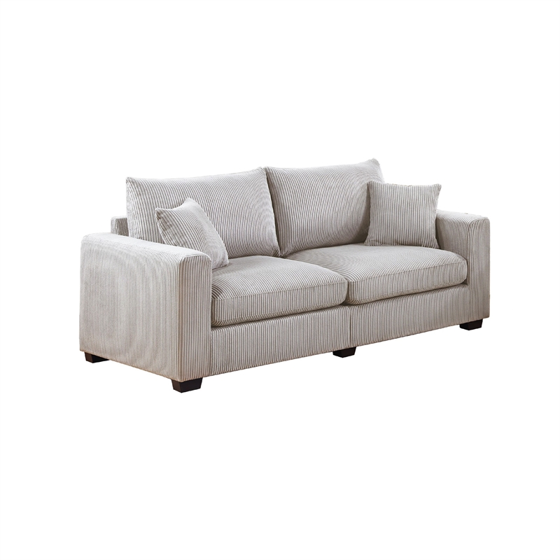 Jesica 2pc Loveseat Sofa Set- 2 Accent Pillows- Ivory Corduroy Fabric