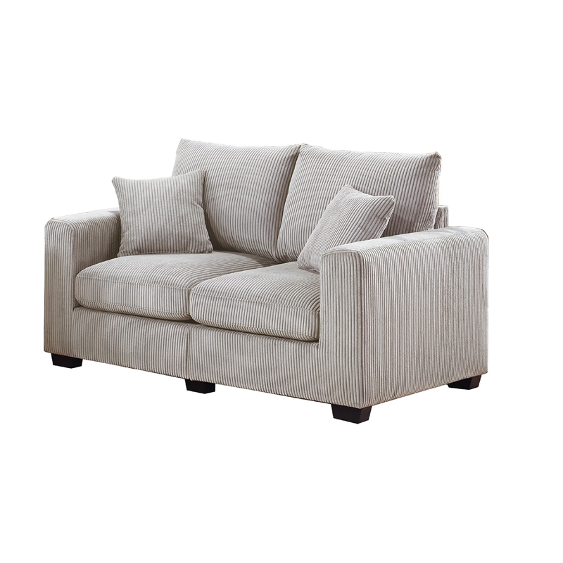 Jesica 2pc Loveseat Sofa Set- 2 Accent Pillows- Ivory Corduroy Fabric