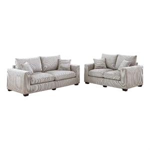 Jesica 2pc Loveseat Sofa Set- 2 Accent Pillows- Ivory Corduroy Fabric