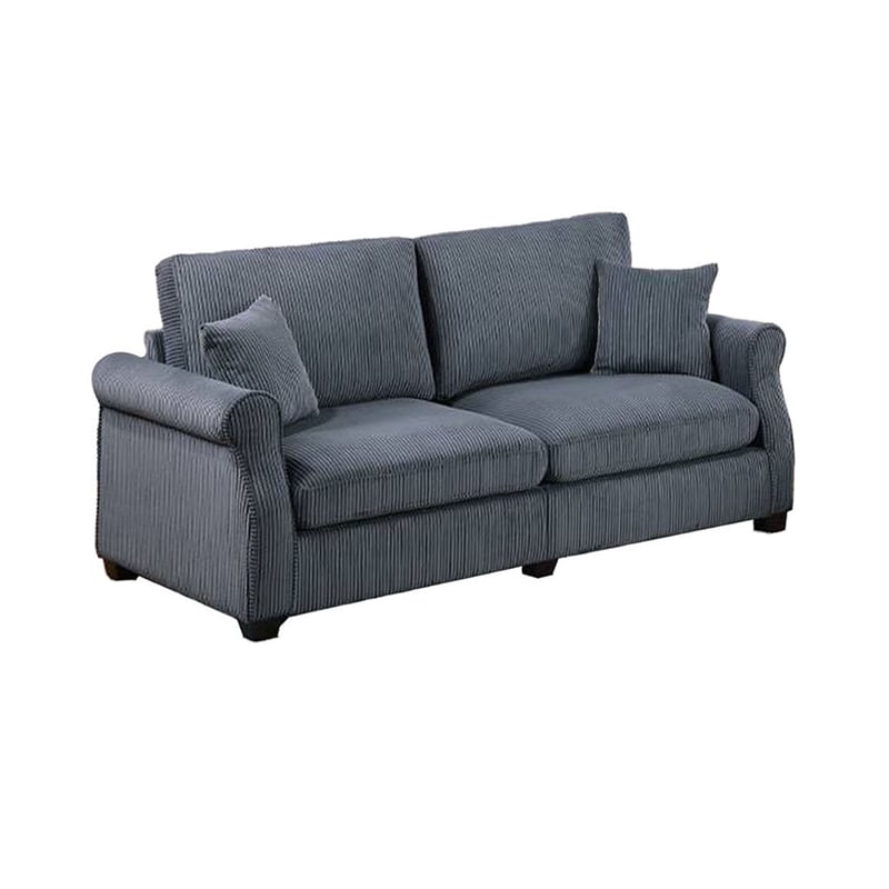Jesica 2pc Loveseat n Sofa Set- 2 Pillows- Dark Gray Corduroy Fabric