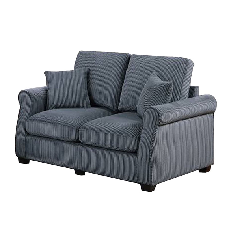 Jesica 2pc Loveseat n Sofa Set- 2 Pillows- Dark Gray Corduroy Fabric
