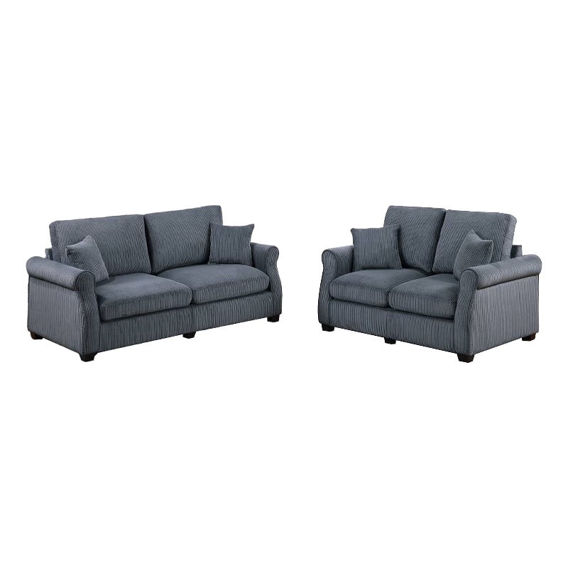 Jesica 2pc Loveseat n Sofa Set- 2 Pillows- Dark Gray Corduroy Fabric