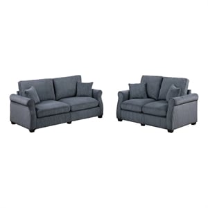 Jesica 2pc Loveseat n Sofa Set- 2 Pillows- Dark Gray Corduroy Fabric