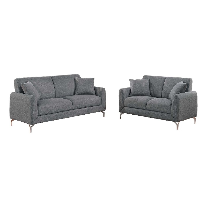 Rena 2pc Sofa and Loveseat Set- 2 Pillows- Dark Gray Burlap Fabric